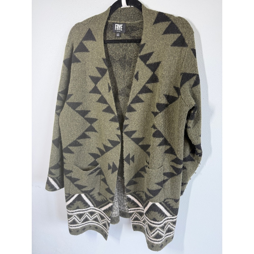 Frye Cardigan XL Green Southwestern Aztec Open Front Tribal Boho Western Cowgirl